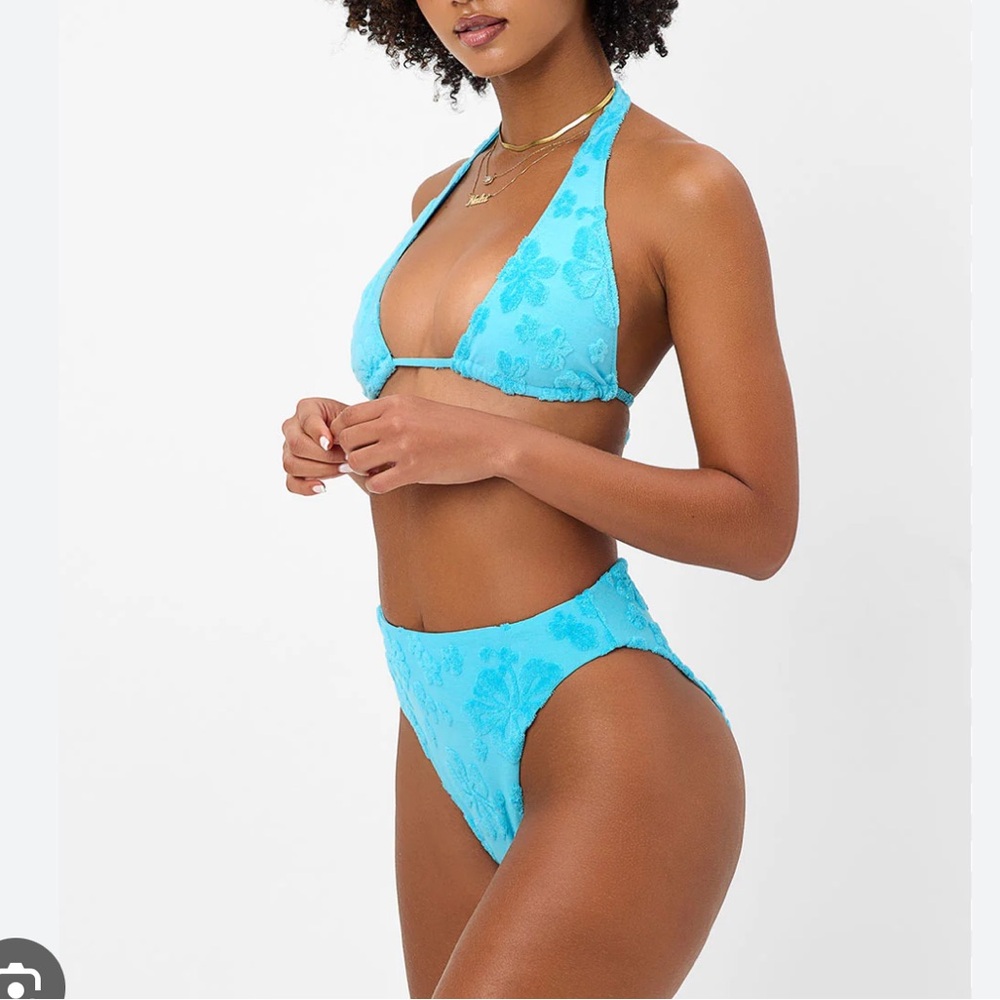 Frankie’s Bikini Isle Blue Terry High-waisted bottoms